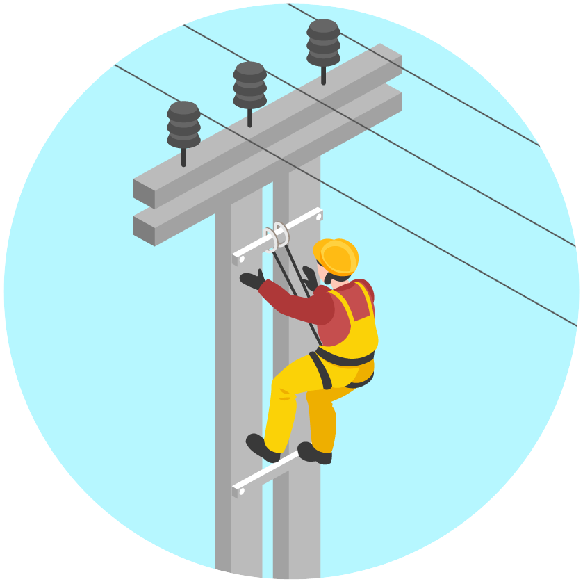 Field worker on power lines